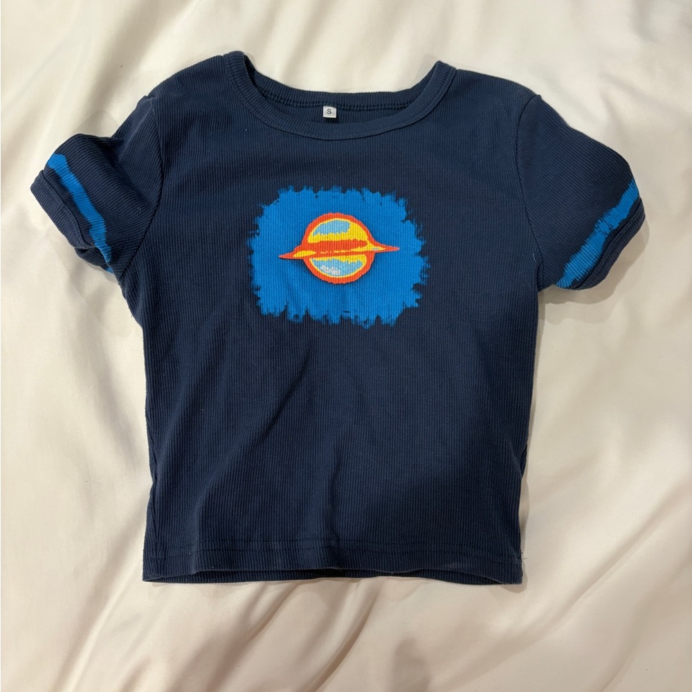 Amazon Navy Blue Crop Top with Planet Design